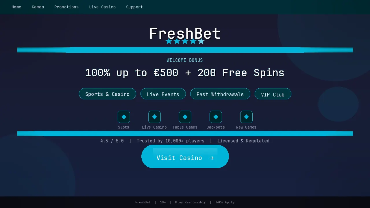 Freshbet Plattform-Übersicht mit Bonusangebot und Spielauswahl