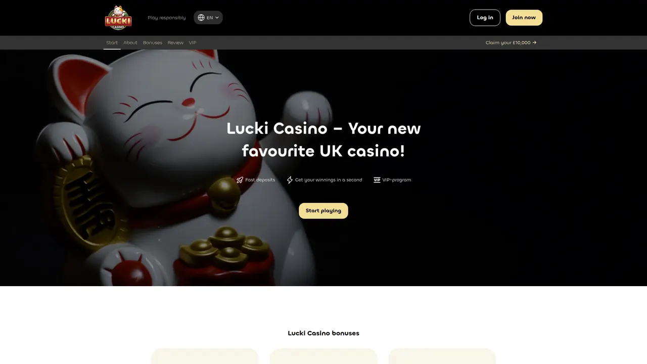 Lucki Casino Plattform-Übersicht mit Bonusangebot und Spielauswahl
