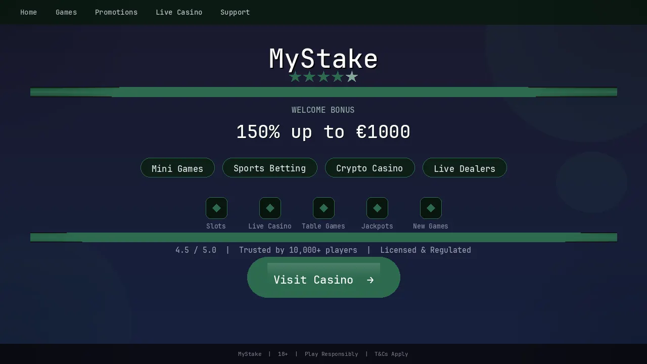 MyStake Plattform-Übersicht mit Bonusangebot und Spielauswahl